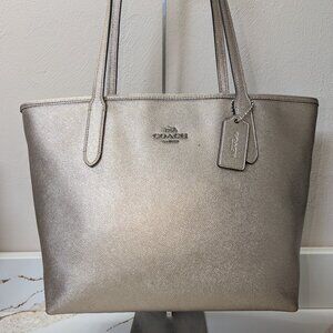 Coach Crossgrain Gold Champagne metallic tote, EUC!